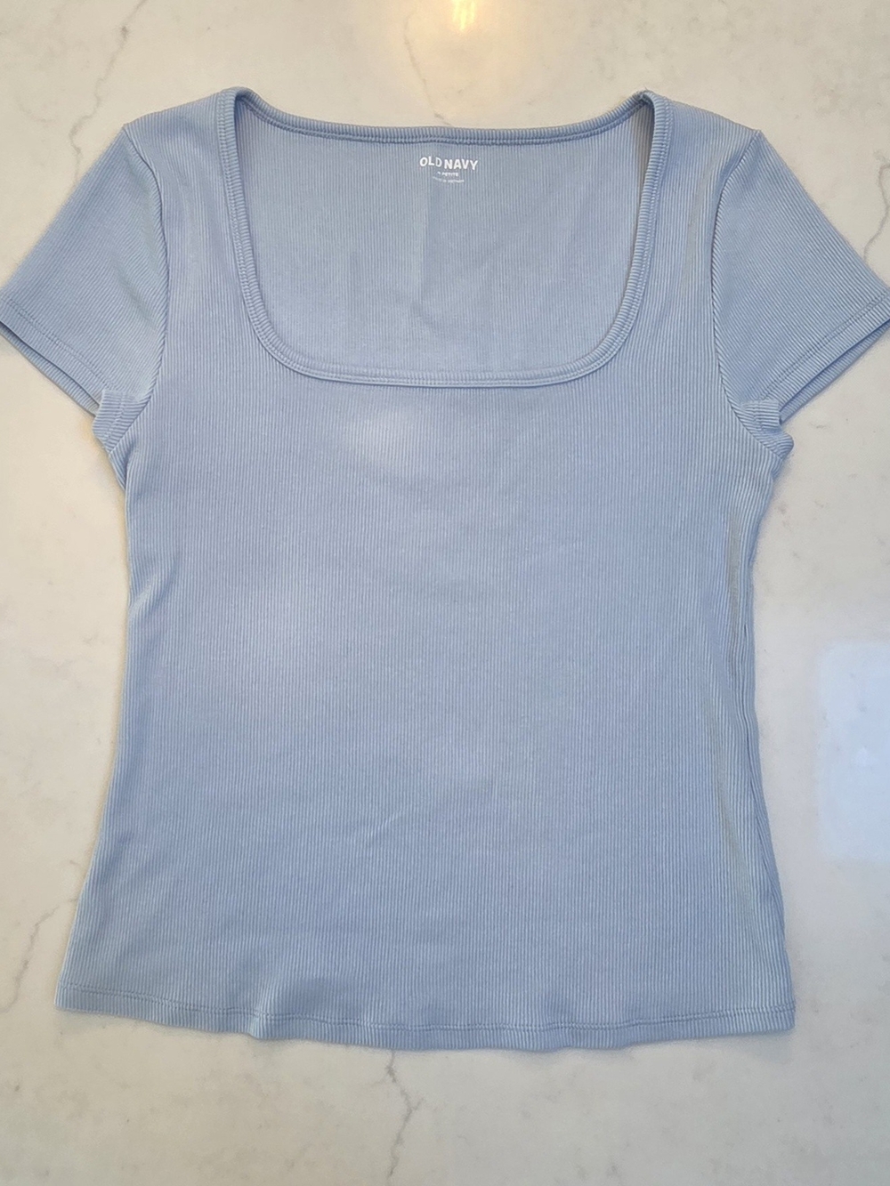 Old Navy Women's Powder Blue Ribbed Square Neck Tee Size Medium Petit